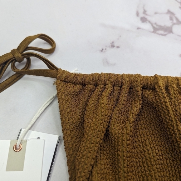 Good American Swim Bottom Women Bronze Brown Crinkle Tiny Ties Bikini - Picture 6 of 12